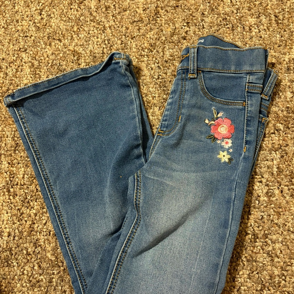 Wonder Nation Blue Flare & Wide Leg Jeans with Embroidery